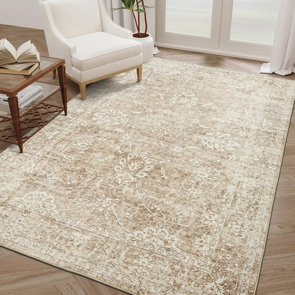 Beige/Brown 5x7 Non Slip Washable Area Rug H8951