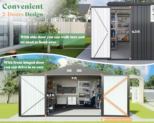 13.2x21x8 FT Outdoor Metal Garage Shed with Double Hinged Doors and 4 Windows U37043