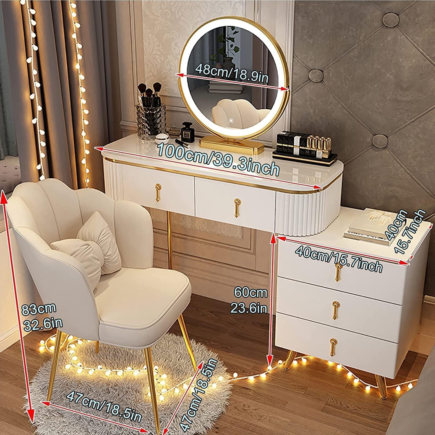 5 Drawers Vanity Desk with Mirror and Chair B58287