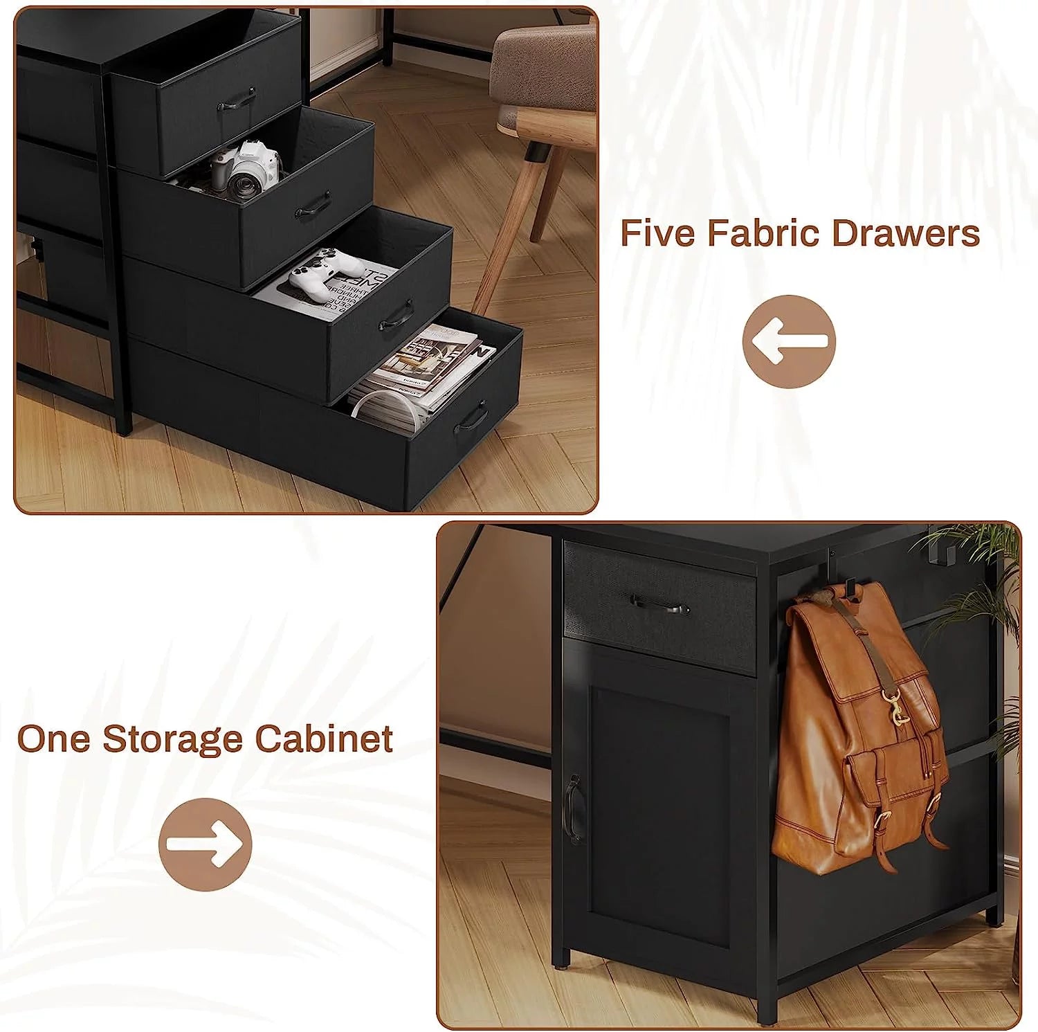 Black 63" Reversible L Shaped Desk with 5 Drawer and Power Outlet G93104