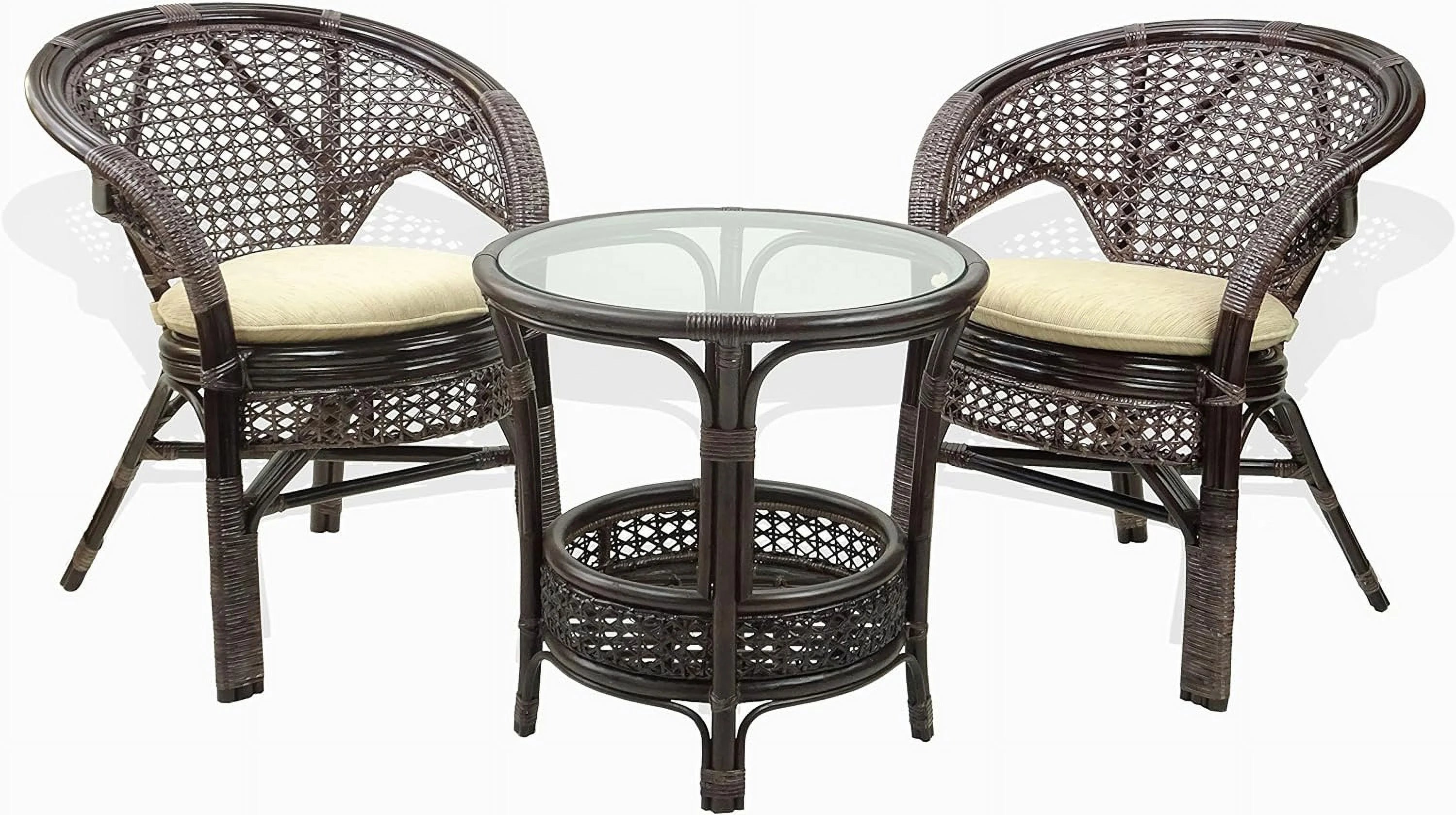 Natural Rattan Round Coffee Table with Glass Top Dark Brown D66908