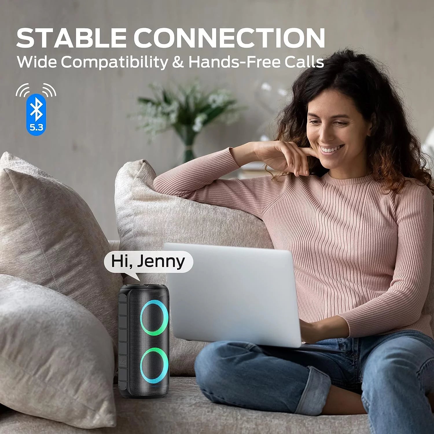 Portable Bluetooth Speaker with 24W Stereo Sound, RGB Lights, 24H Playtime, IPX6 Waterproof Z3882