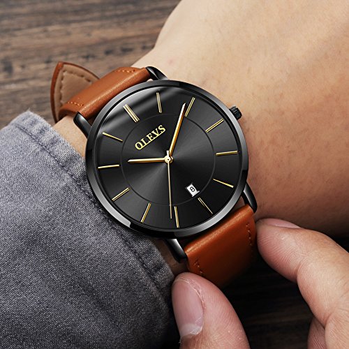 Minimalist Ultra Thin Analog Quartz Date Waterproof Slim Leather Band Watch I39067