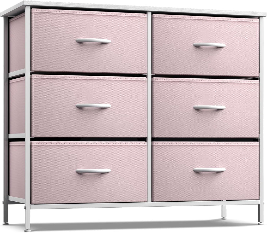 6 Drawer Pink Kids Dresser with Nightstand U886530