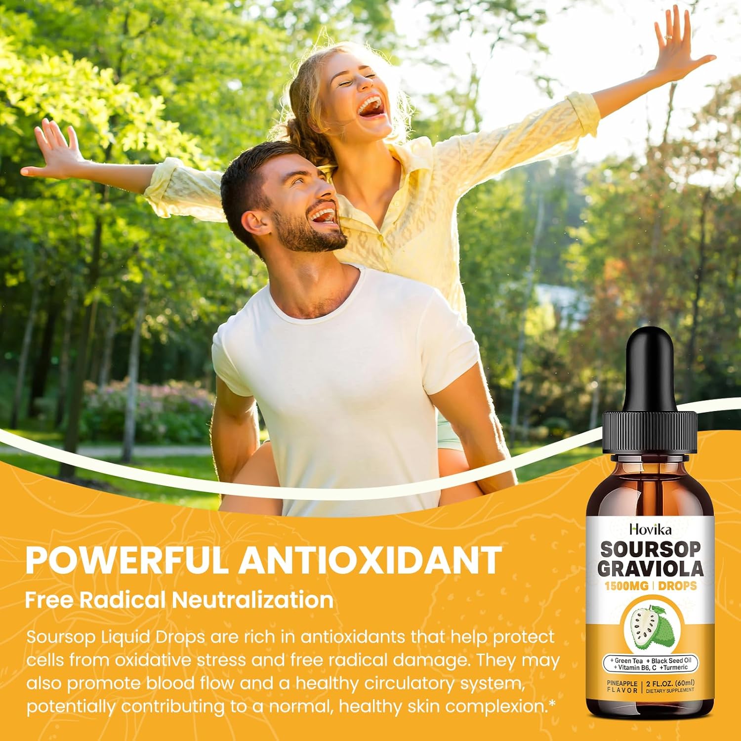 Soursop Graviola Liquid Drops 1500mg with Green Tea, Black Seed Oil, Turmeric 2 Fl Oz C835719