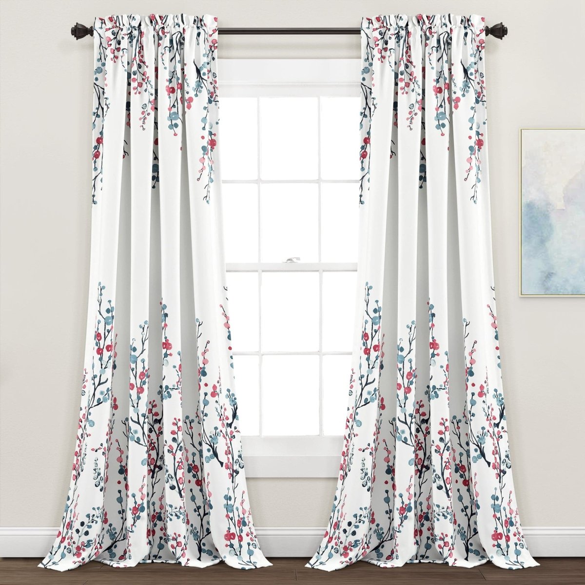 Mirabelle Watercolor Floral Light Filtering Window Curtain Panel Set