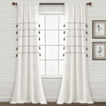 Farmhouse Boho Stripe Woven Tassel Yarn Dyed Recycled Cotton Blend Window Curtain Panel Set
