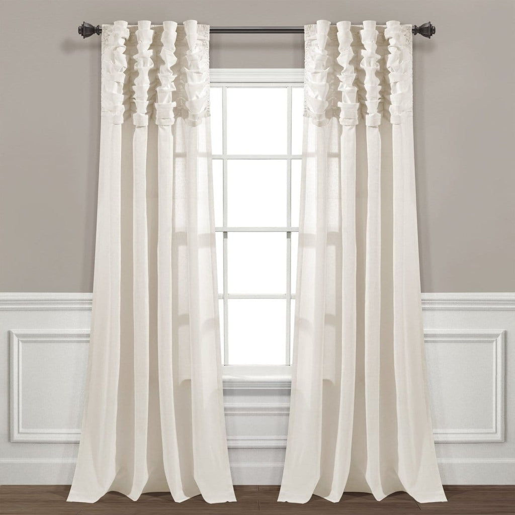 Ruched Waterfall Faux Linen Window Curtain Panel