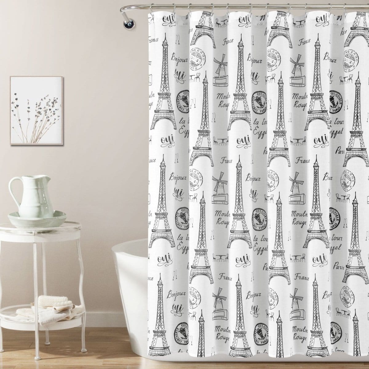 Paris Bonjour Cotton Shower Curtain