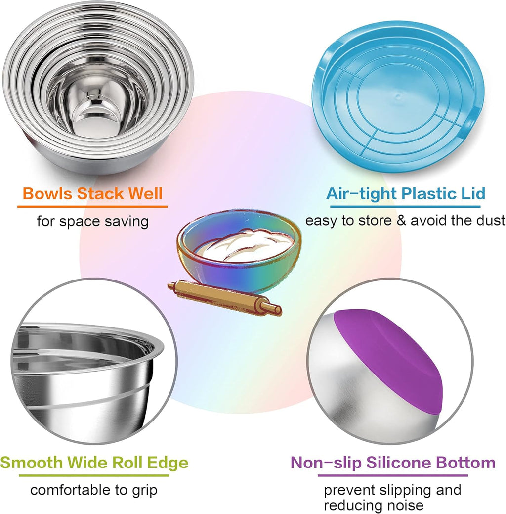 Stainless Steel Mixing Bowls with Lids, Set of 6 X911