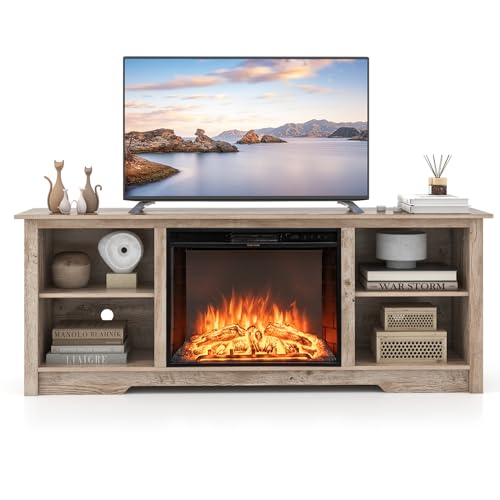 Black 70-inch Wooden Electric Fireplace TV Stand with Remote Control Q956