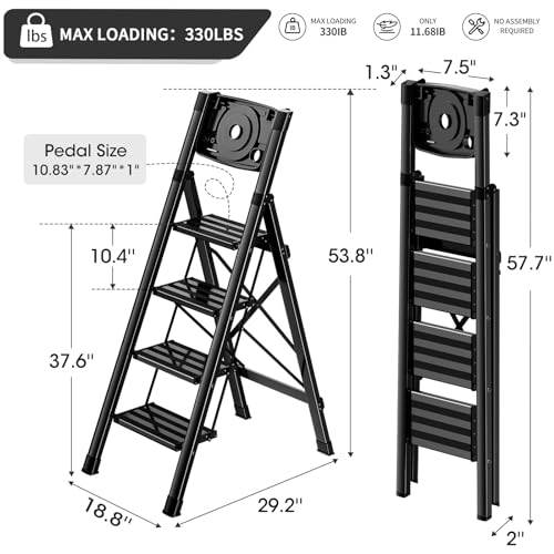 4 Step Folding Aluminum Step Stool with Handgrip Anti-Slip Wide Pedal Z7595