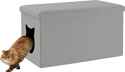 Grey Cat Litter Box Enclosure Bench Ottoman E467288
