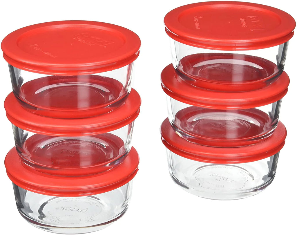 2-Cup Glass Storage Bowls with Red Lid Covers (6-Pack) T76380