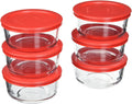 2-Cup Glass Storage Bowls with Red Lid Covers (6-Pack) T76380
