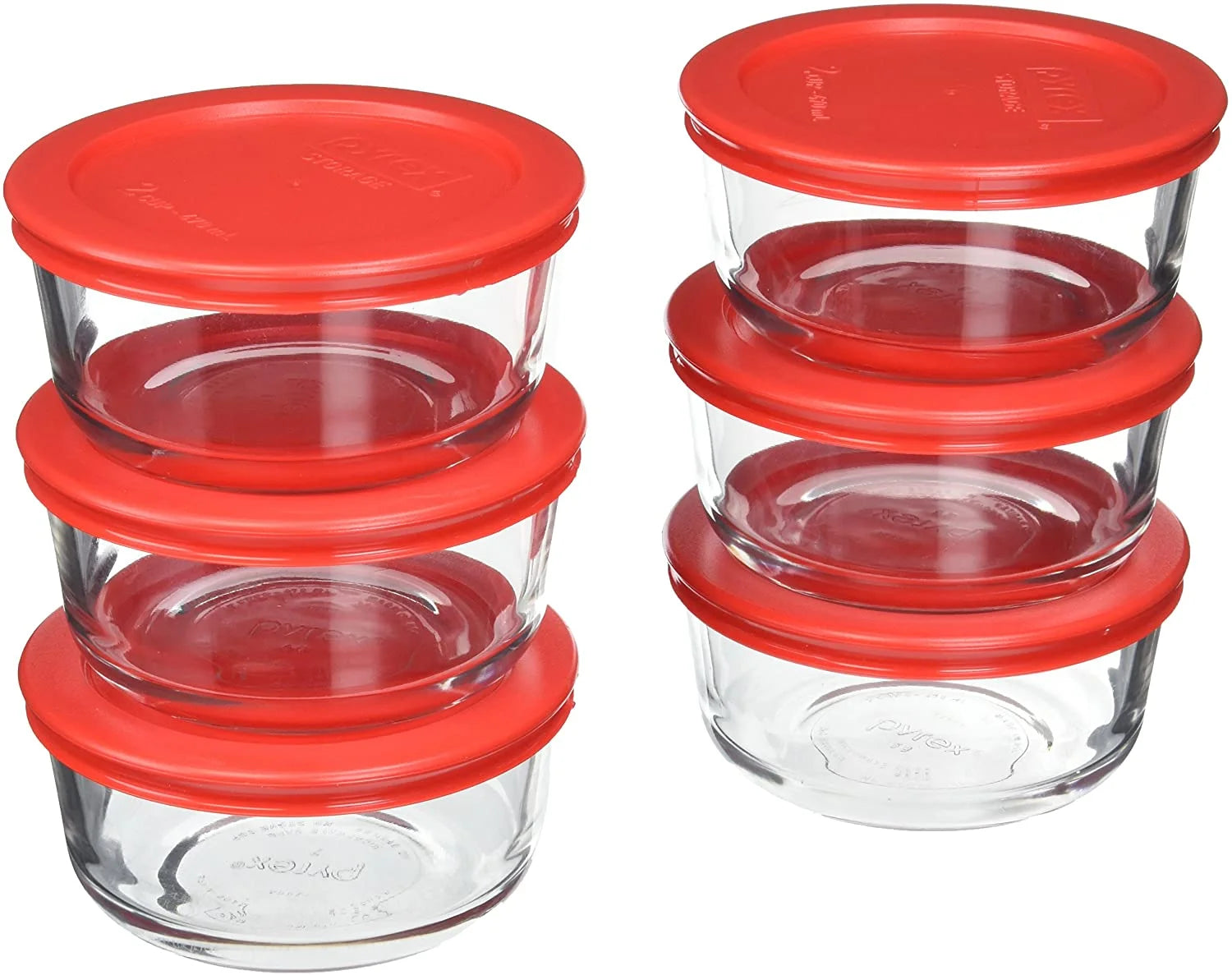 2-Cup Glass Storage Bowls with Red Lid Covers (6-Pack) T76380
