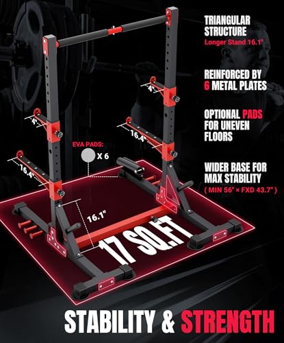 Squat Rack with Adjustable Pull-Up Bar & Extended Safety Arms, 35"-67" Width, Fixed 83” Frame Height X93970