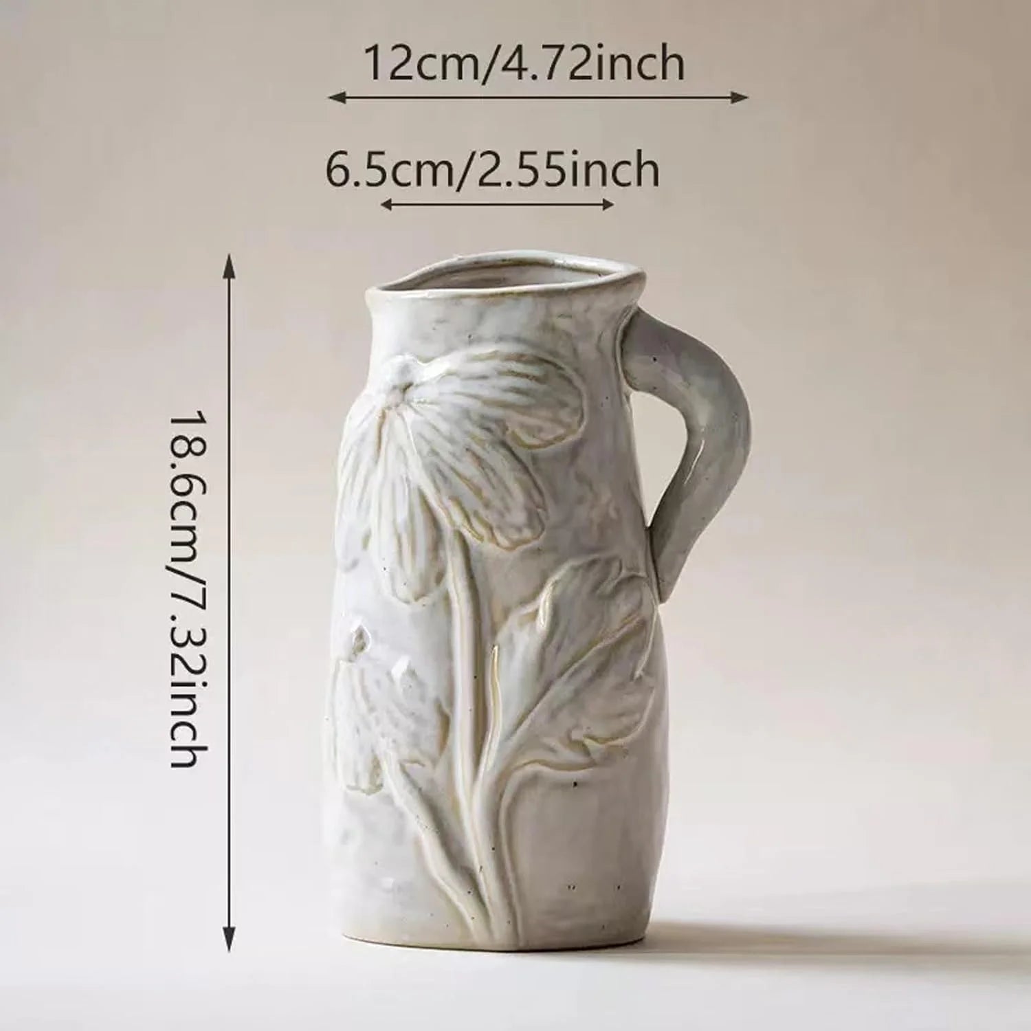 White Ceramic Vase with Handle W753