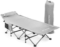 Extra Large Camping Cot Heavy Duty Compact XL Bed with Pillow Portable Folding Steel Frame Polyester 75x28” Weight Capacity 500 Lbs O343670