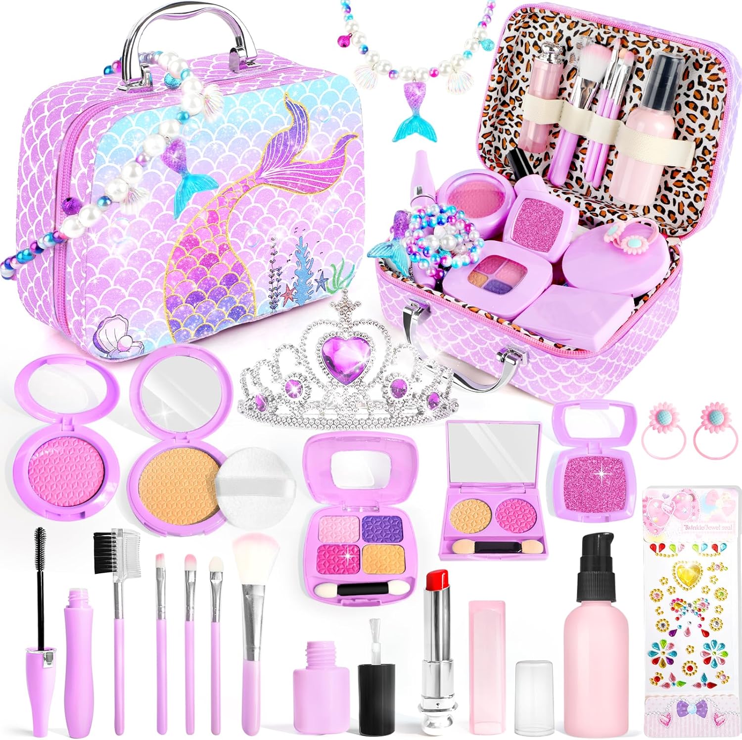 Pretend Makeup for Toddlers Toys, Fake Makeup Mermaid Toys for Girls Purse, Toddler Makeup Kit N142