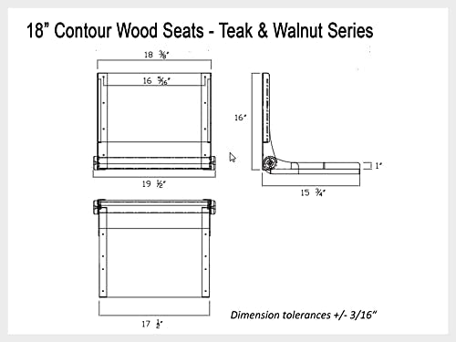 Teak Shower Seat - Type 304 Stainless Steel/Contoured 1" Natural Wood Slats/ADA Folding Wall Mount Bench/Matte Black / 18" x 16" K82668