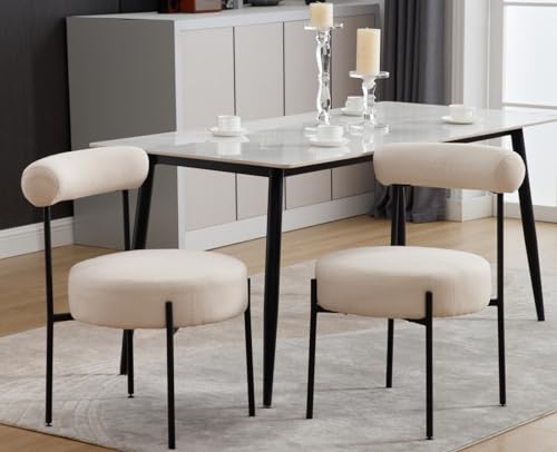 Beige Linen Fabric Dining Chairs Set of 2 R95021