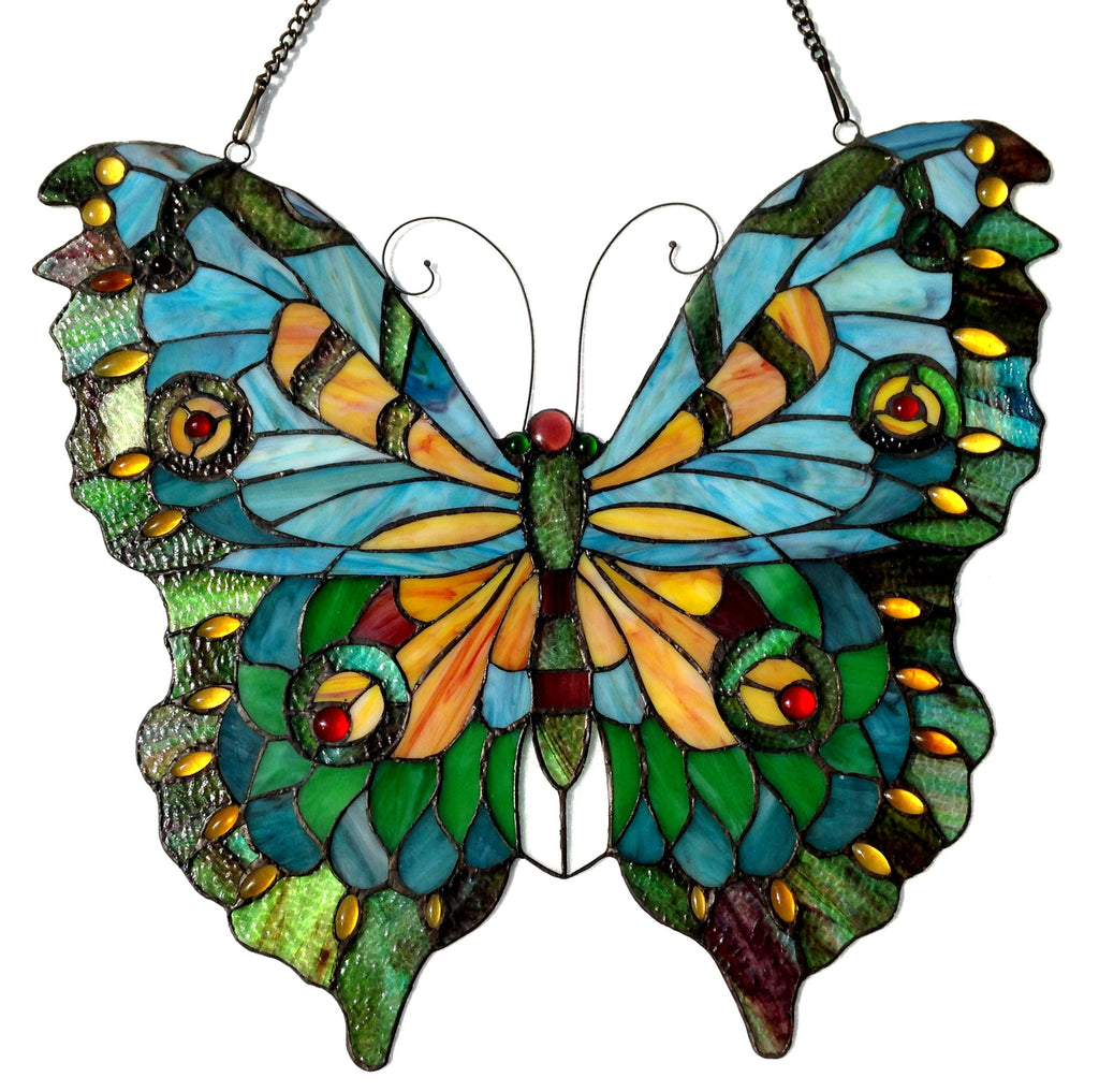 Tiffany-Glass Butterfly Window Panel 21x20 C3108