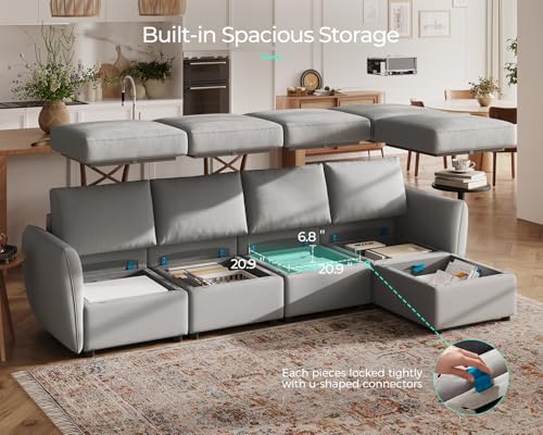 Dark Grey U Shaped 4 Seat Modular Sofa with Storage R1520