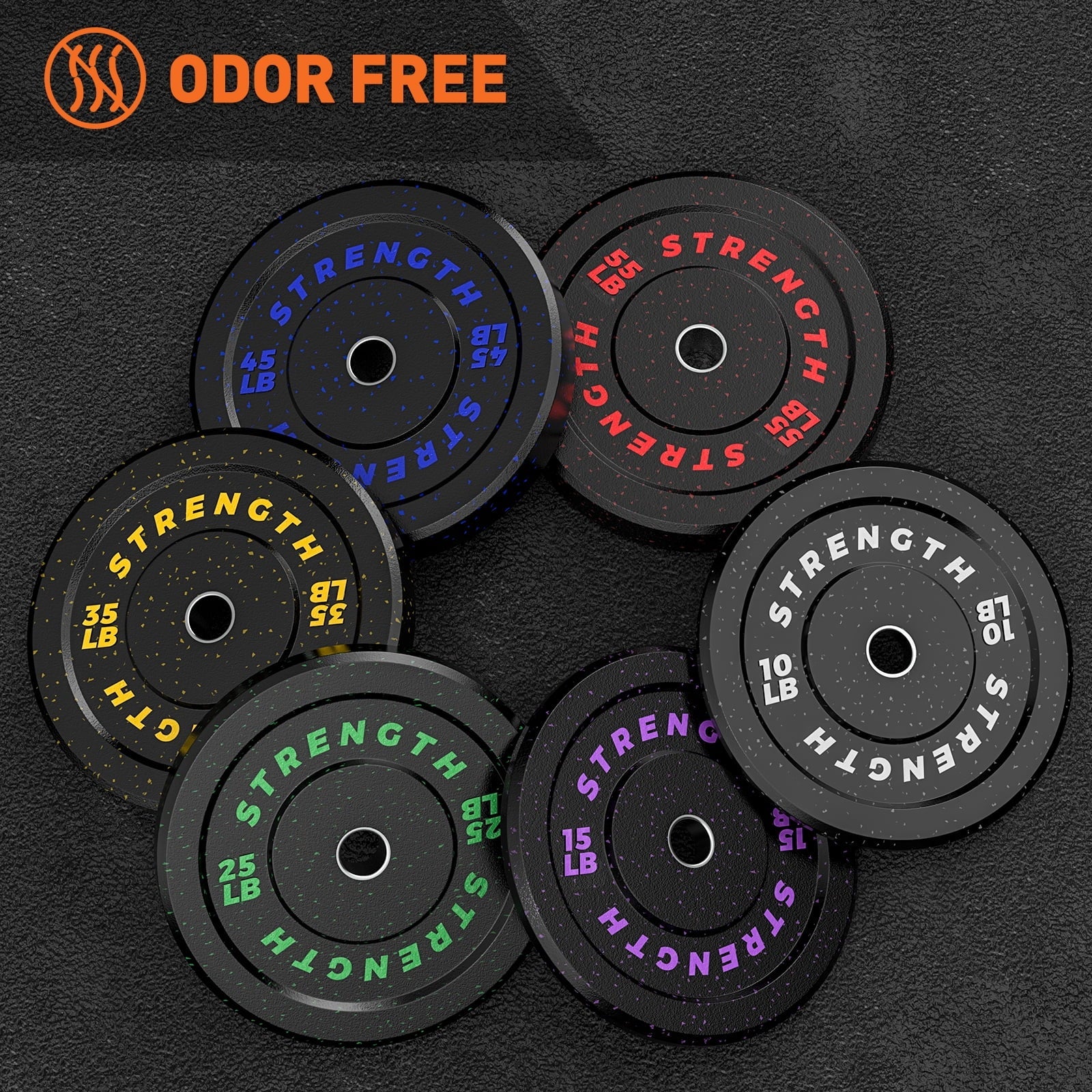 Olympic Bumper Plates, 10lb to 55lb Weights, High-Bounce Rubber Weight Plates U7790