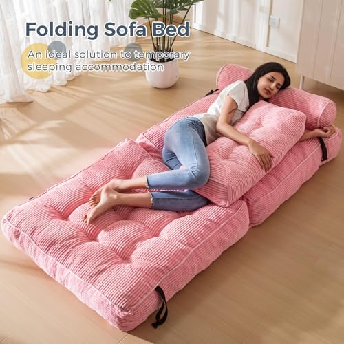 Pink Folding Sofa Bed with Pillow J1779