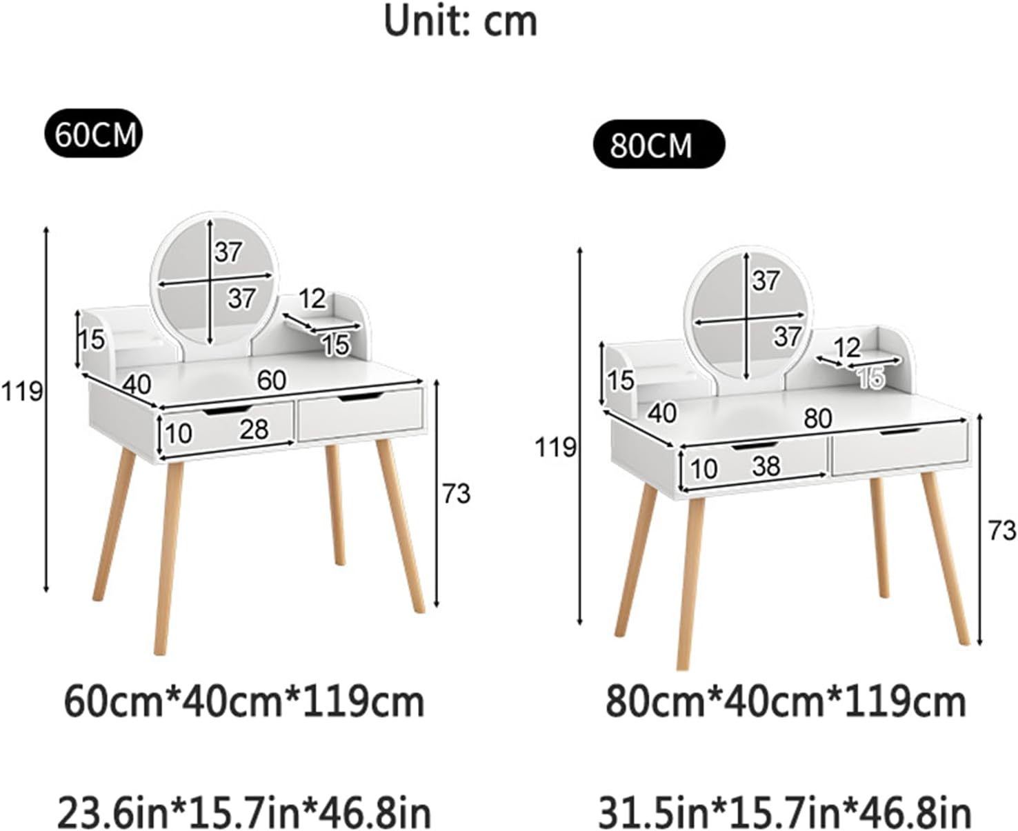 Makeup Vanity with Mirror and 2 Drawers O739781