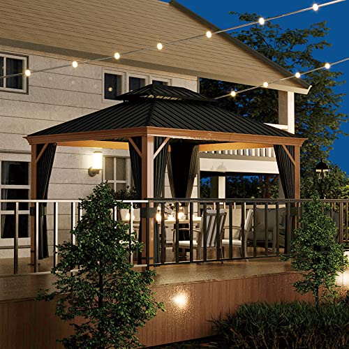 10' x 12' Hardtop Metal Gazebo with Netting and Curtains Z42818