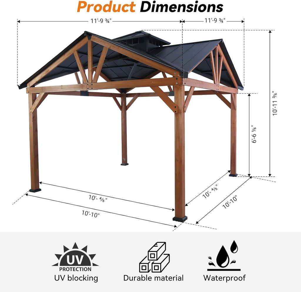 Heavy Duty Hardtop Wood Gazebo with Steel Roof K32024