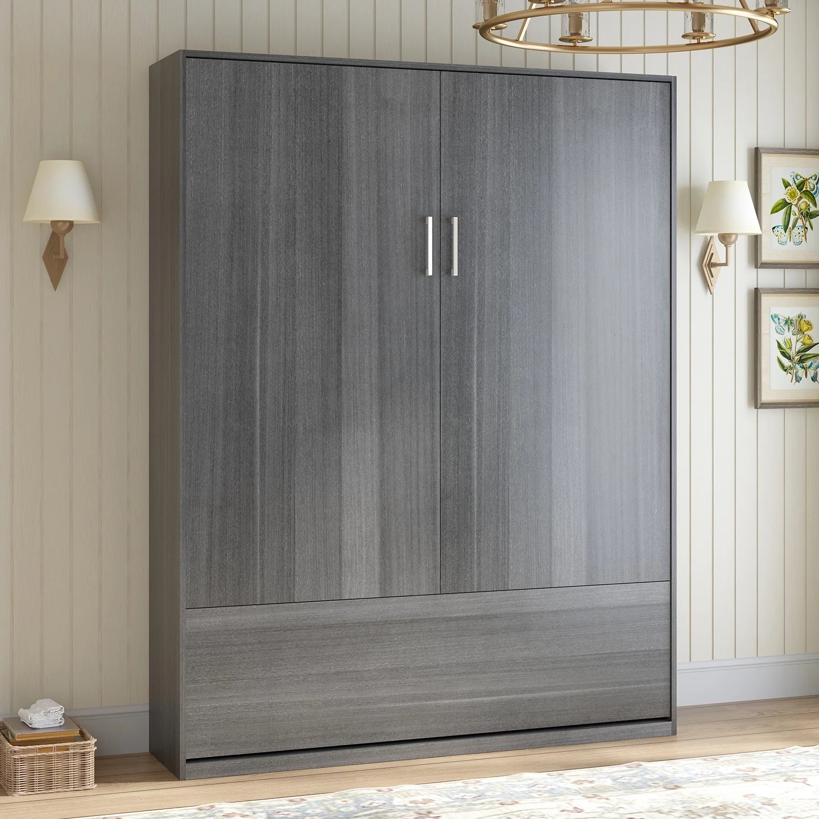 Dark Grey Foldable Wall Bed with Wardrobe W706