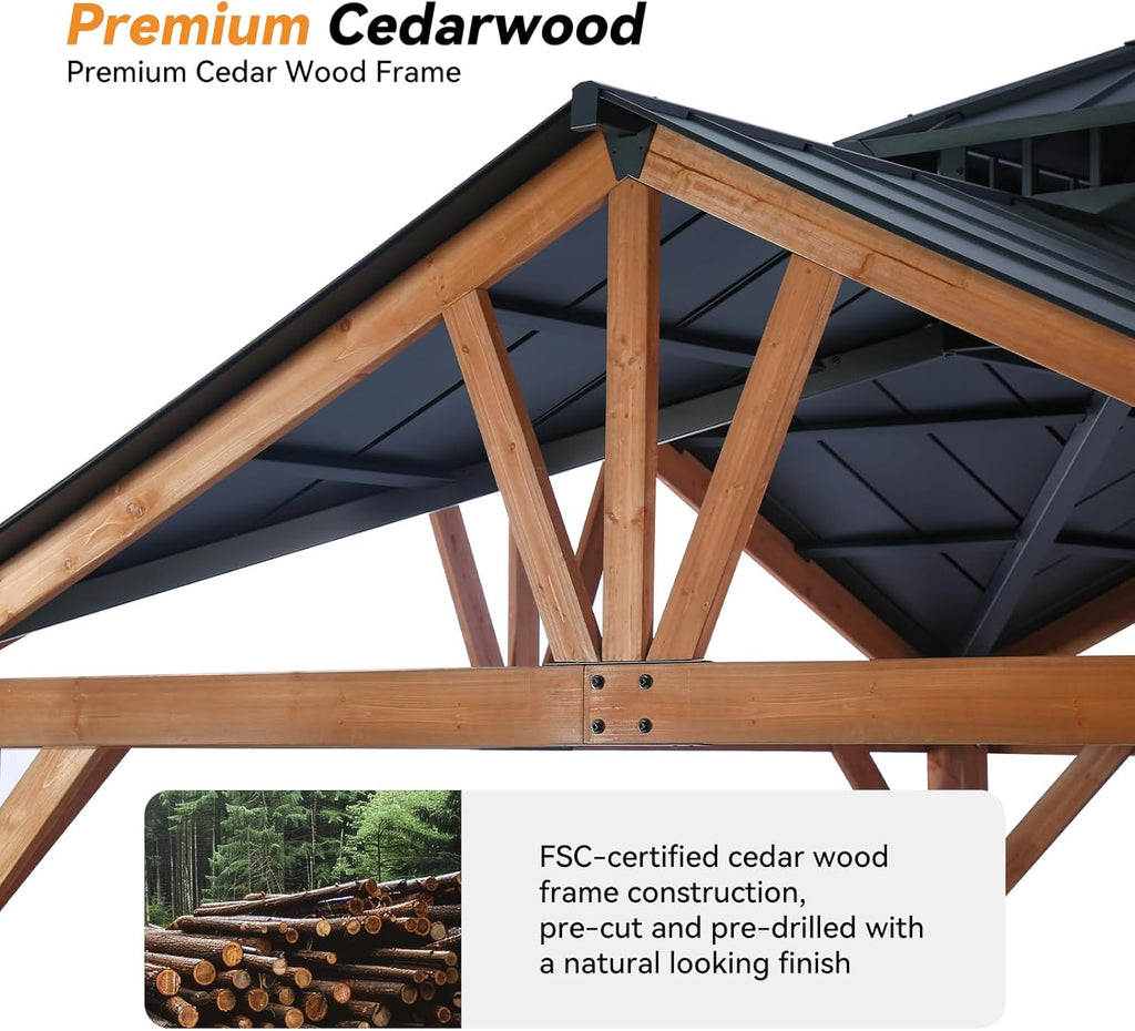 Heavy Duty Hardtop Wood Gazebo with Steel Roof K32024