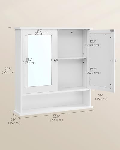 Dove Gray Wall-Mounted Bathroom Cabinet with 2 Mirrored Doors W830097