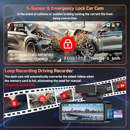 4K Dash Cam Front and Rear with 32GB Card M840