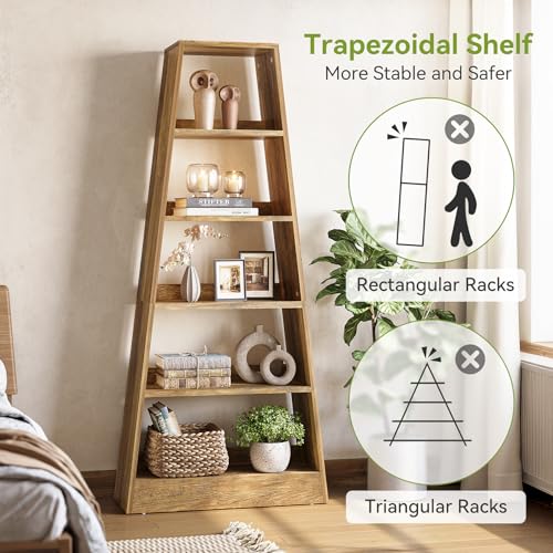 6-Tier Tall Wooden Ladder Bookcase in Warm Umber E65690