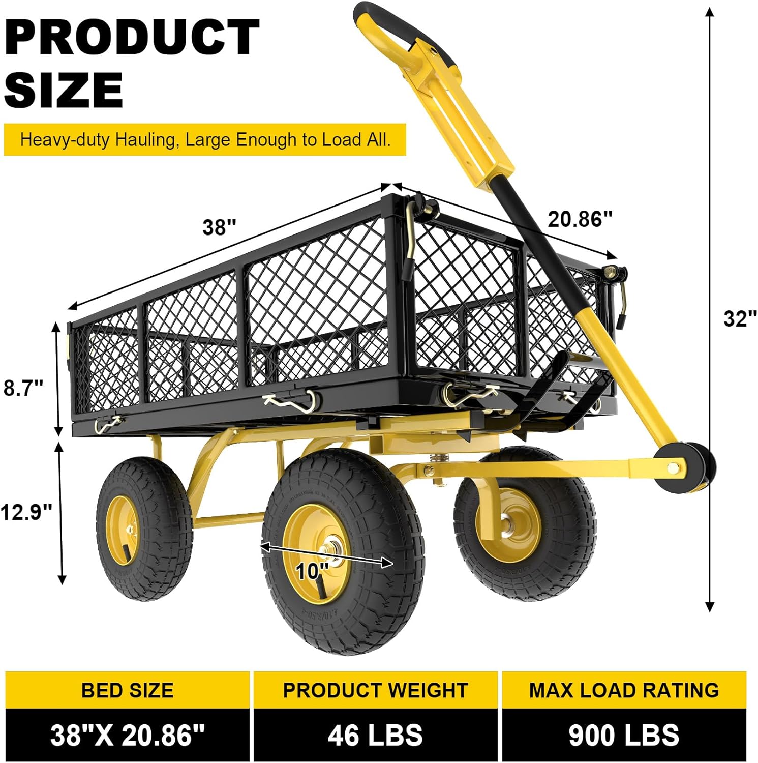 Heavy Duty 900 Lbs Capacity Mesh Steel Folding Garden Dump Cart with Removable Sides X252849