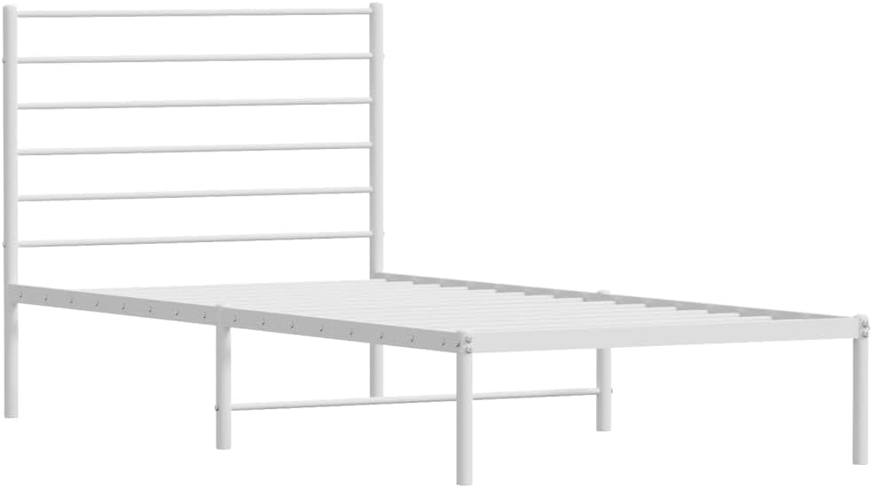 White Metal Bed Frame with Headboard 39.4"x78.7" P759