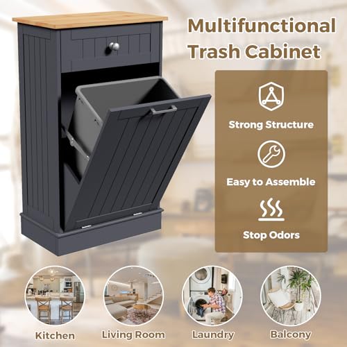 White Tilt Out Trash Cabinet with Hideaway Drawer W25721