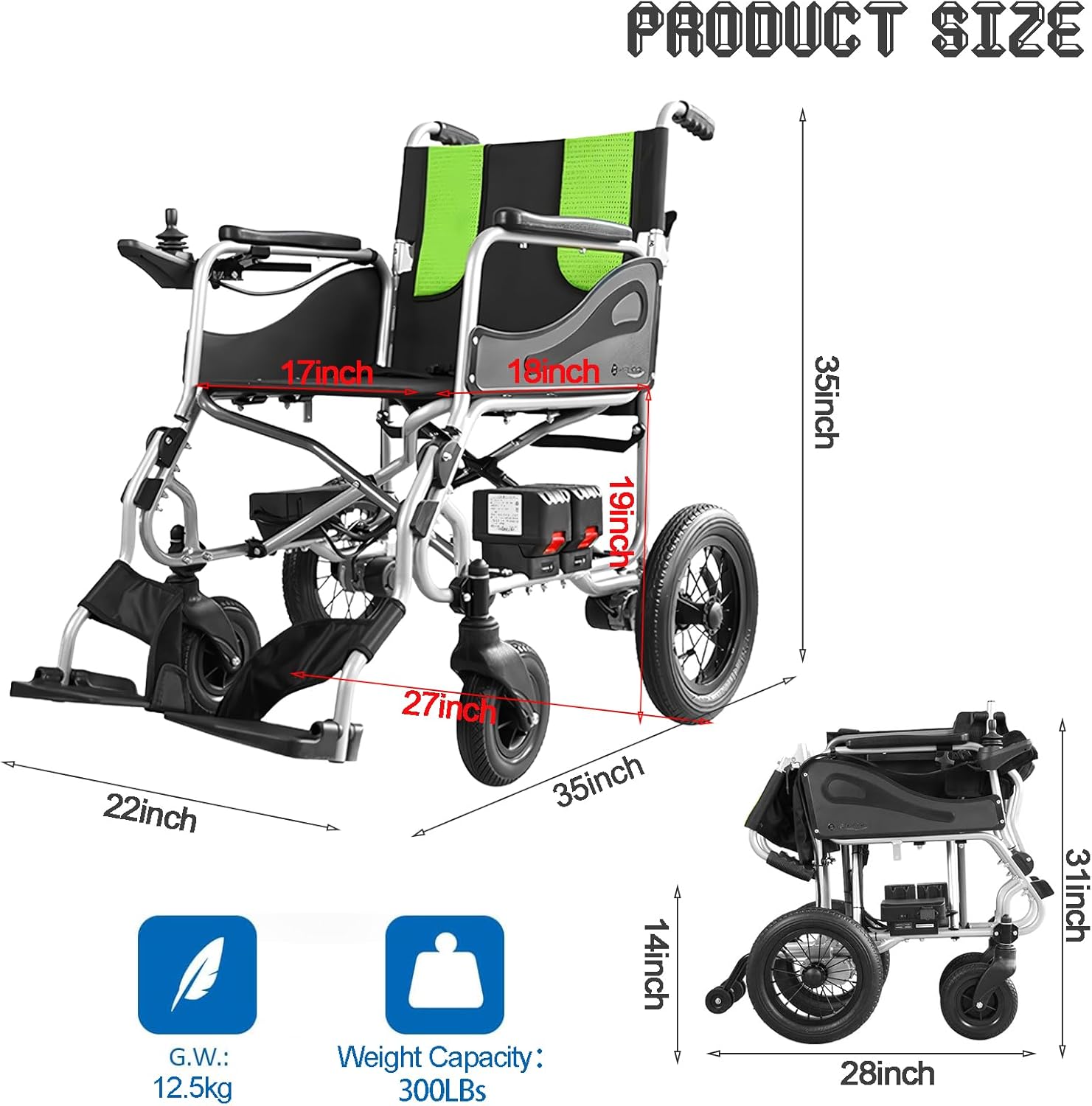 Ultra Lightweight Foldable Electric Wheelchair 30Lbs 5.2AH 2X250w X523581