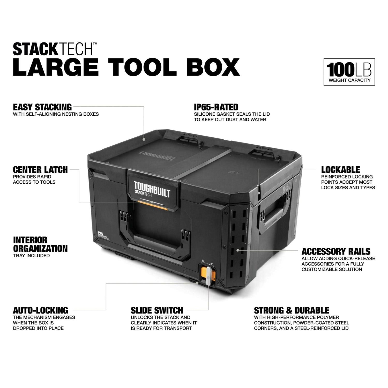 Large 21-in Black Plastic Lockable Tool Box Y718