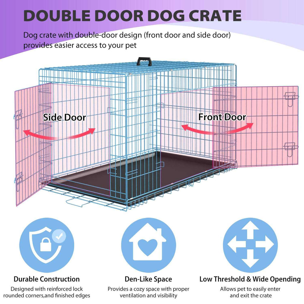 24,30,36,42,48 Inch Folding Metal Wire Dog Crate with Double-Door V968