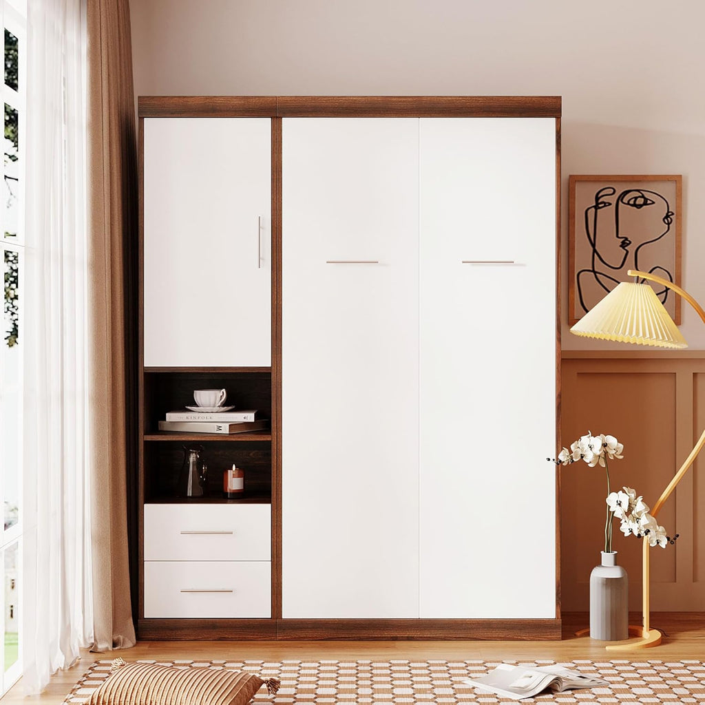 Twin Murphy Bed with Storage Drawers, White Wood G5986