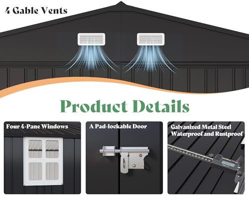 13.2x21x8 FT Outdoor Metal Garage Shed with Double Hinged Doors and 4 Windows U37043