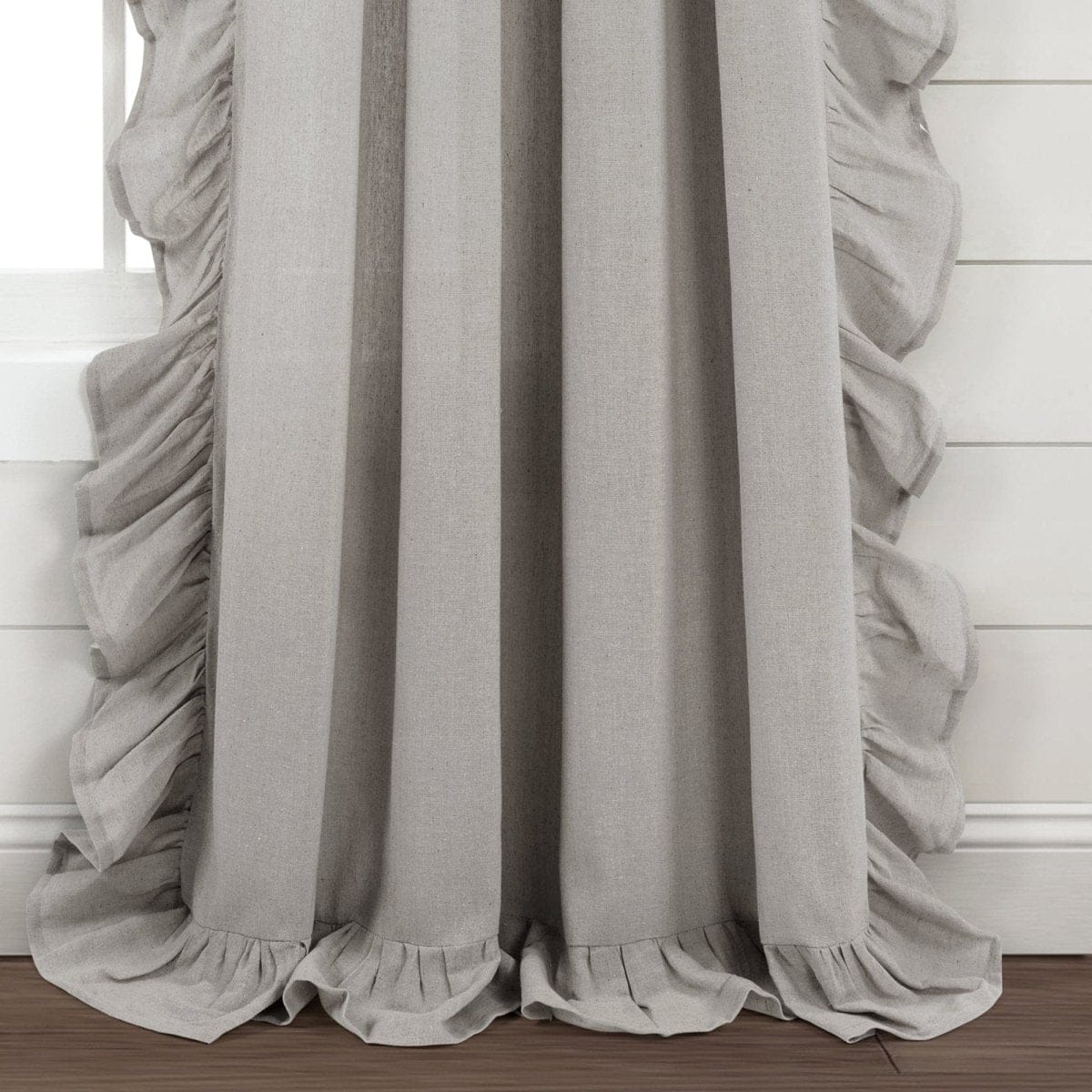 Faux Linen Ruffle Window Curtain Panel