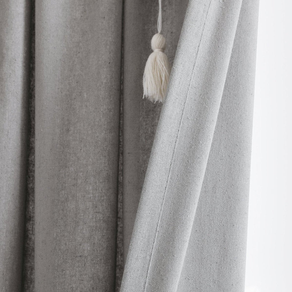 Boho Pom Pom Tassel Faux Linen Window Curtain Panel