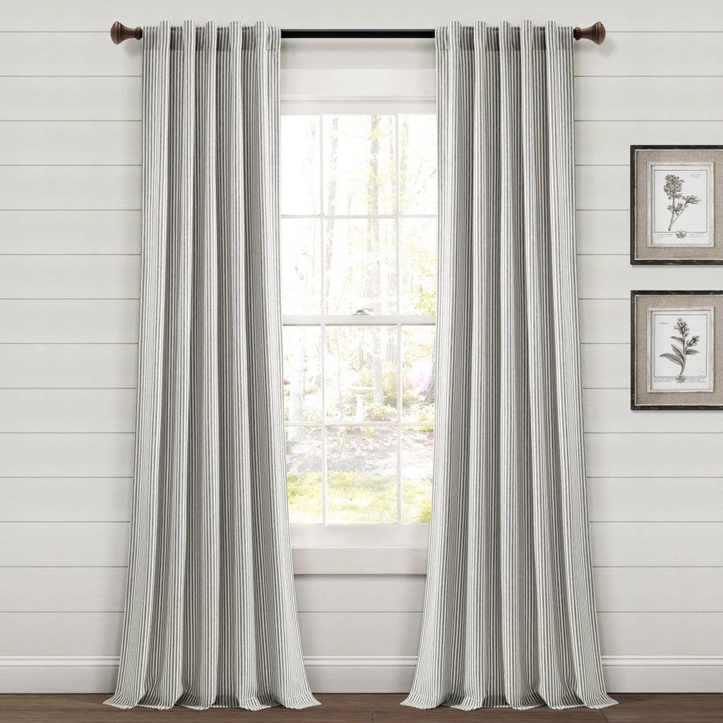 Farmhouse Vintage Stripe Recycled Cotton Blend Window Curtain Panel Set
