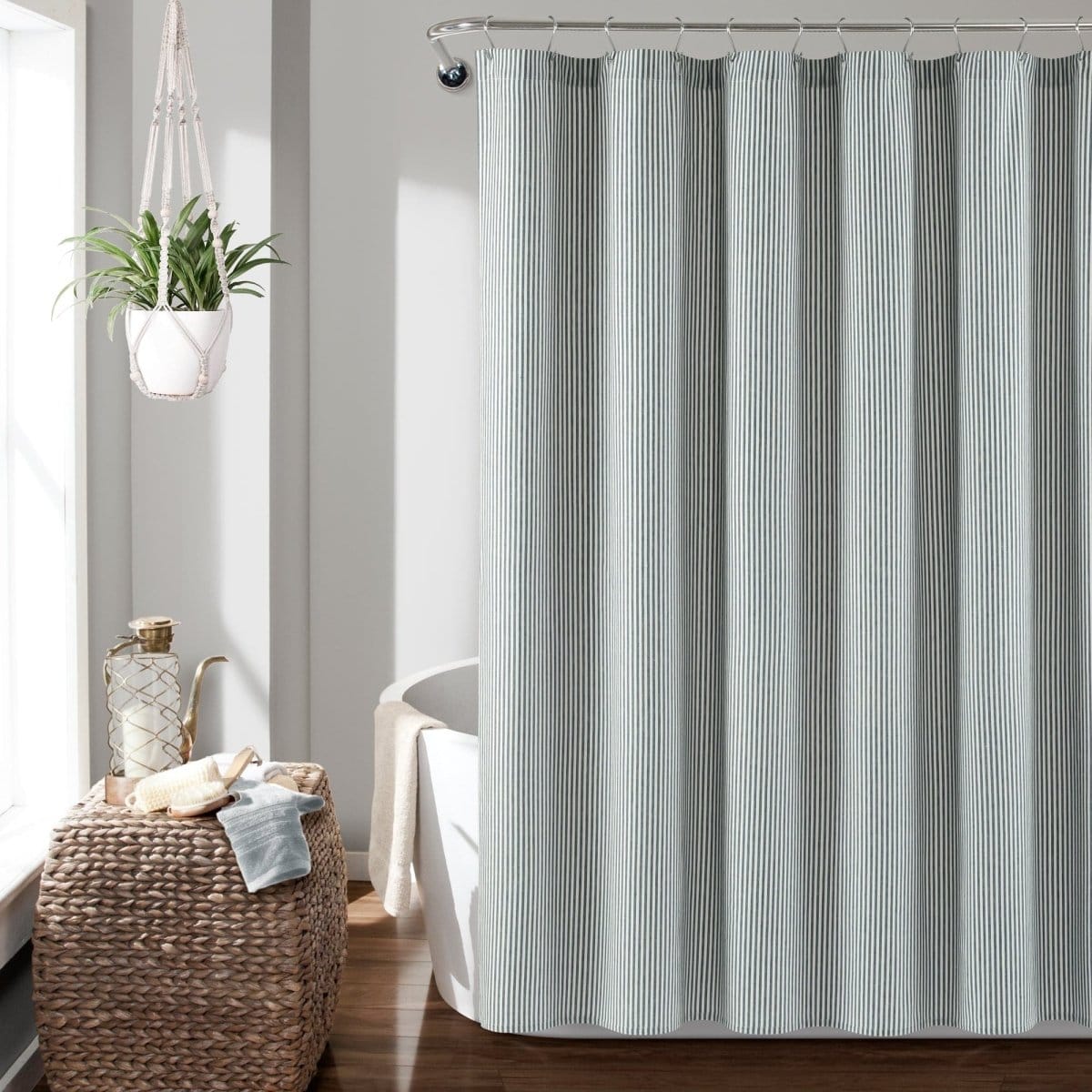 Farmhouse Vintage Stripe Yarn Dyed Recycled Cotton Blend Shower Curtain